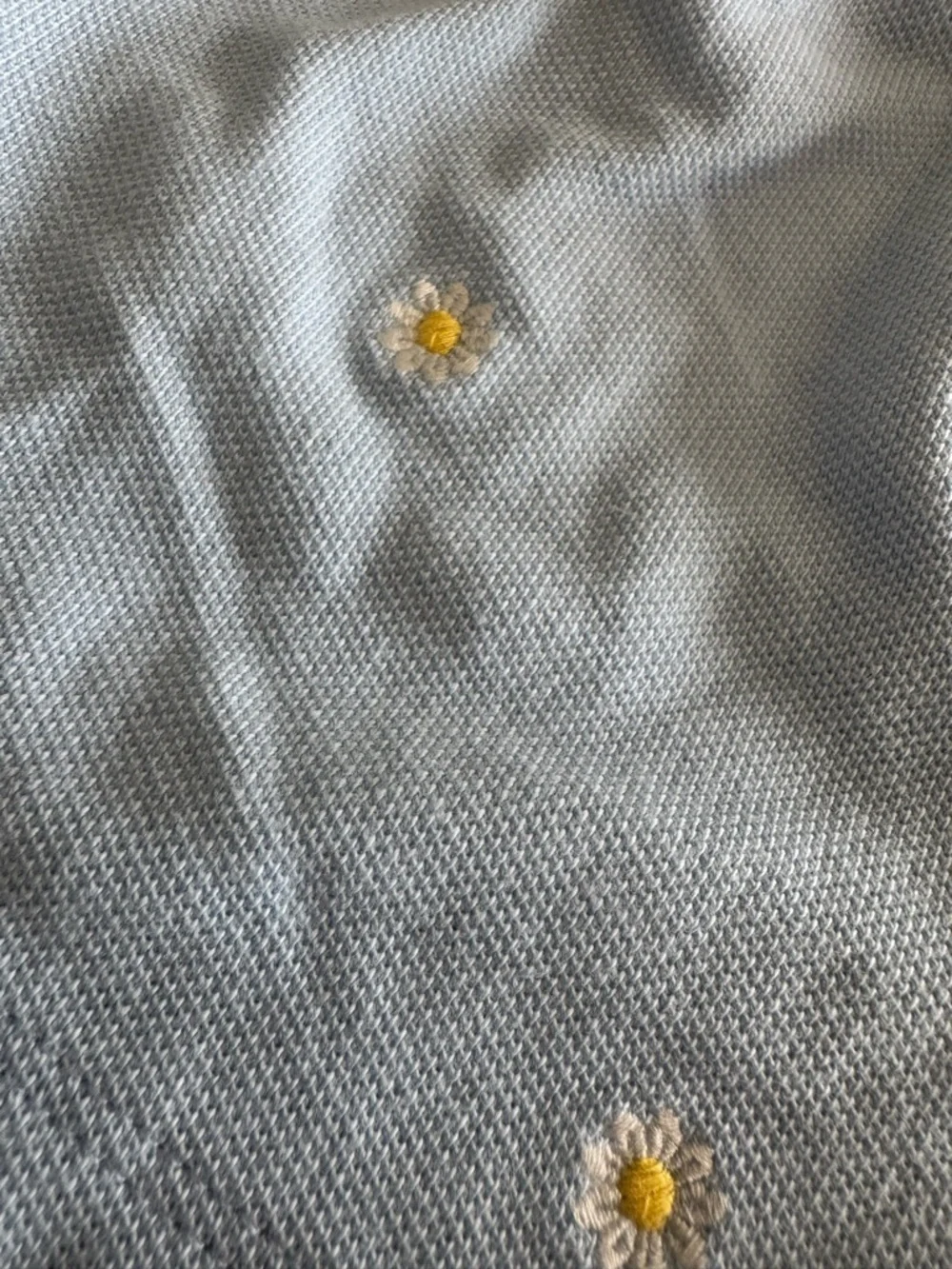 Light Blue Daisy Embroidered‎ Knit Shorts